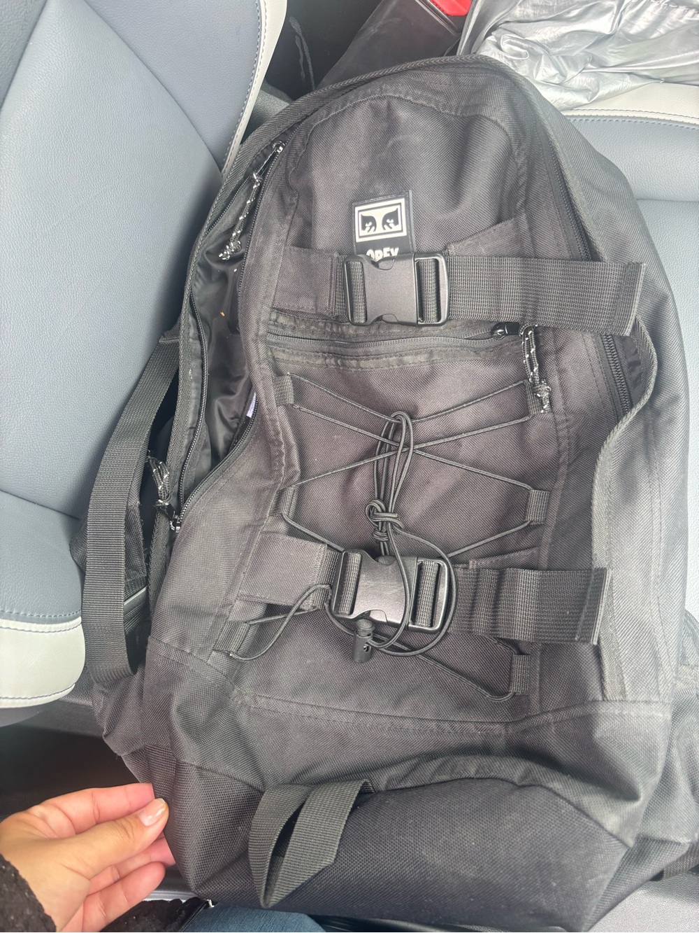 Obey Black Men's Outdoor Backpack with Bungee and Buckle Straps
